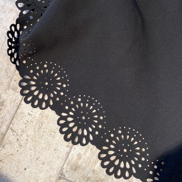 Loft, black laser cut midi skirt, geometric pattern cut out at bottom. Size 2 - Picture 13 of 14